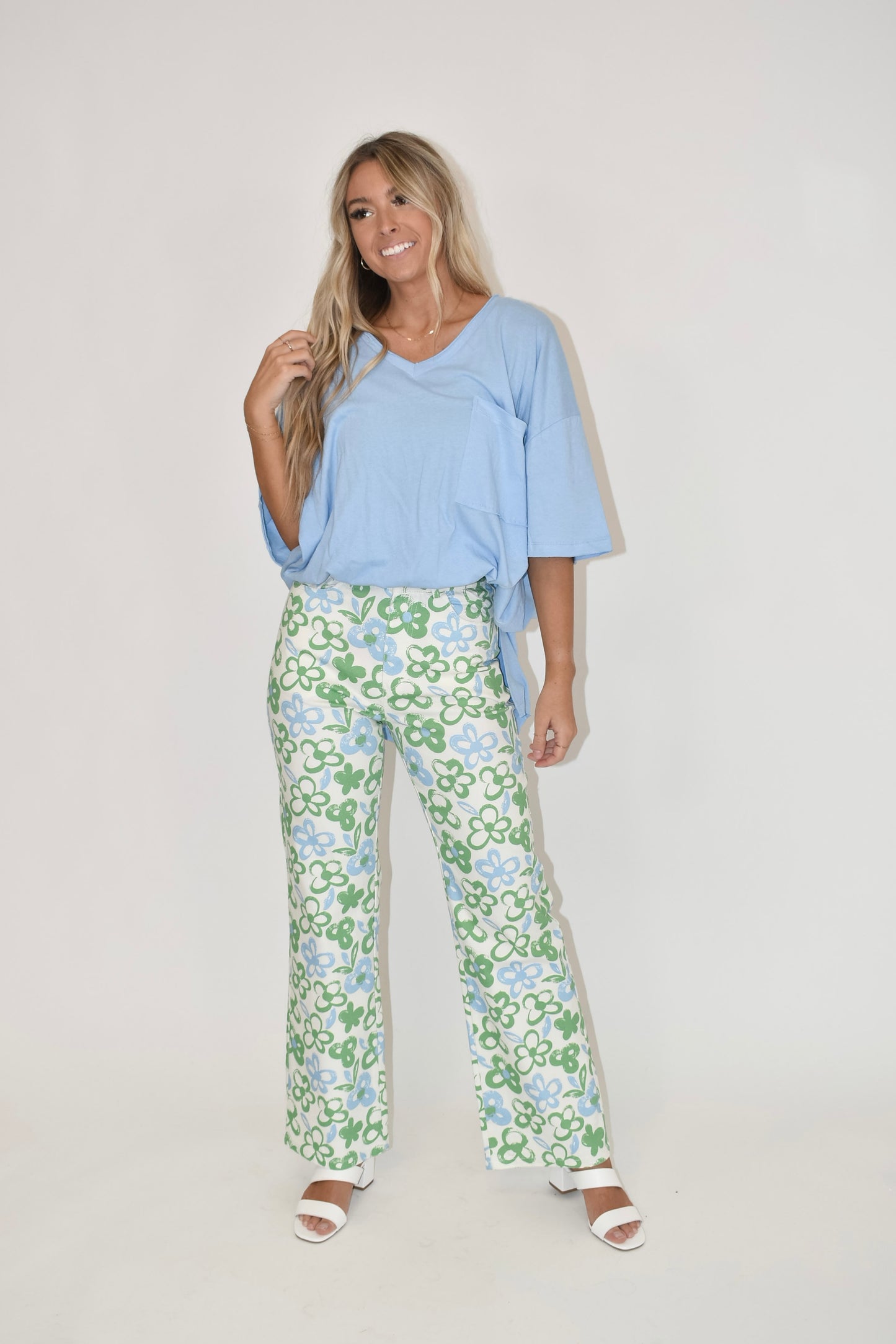 Green Floral Print Pants