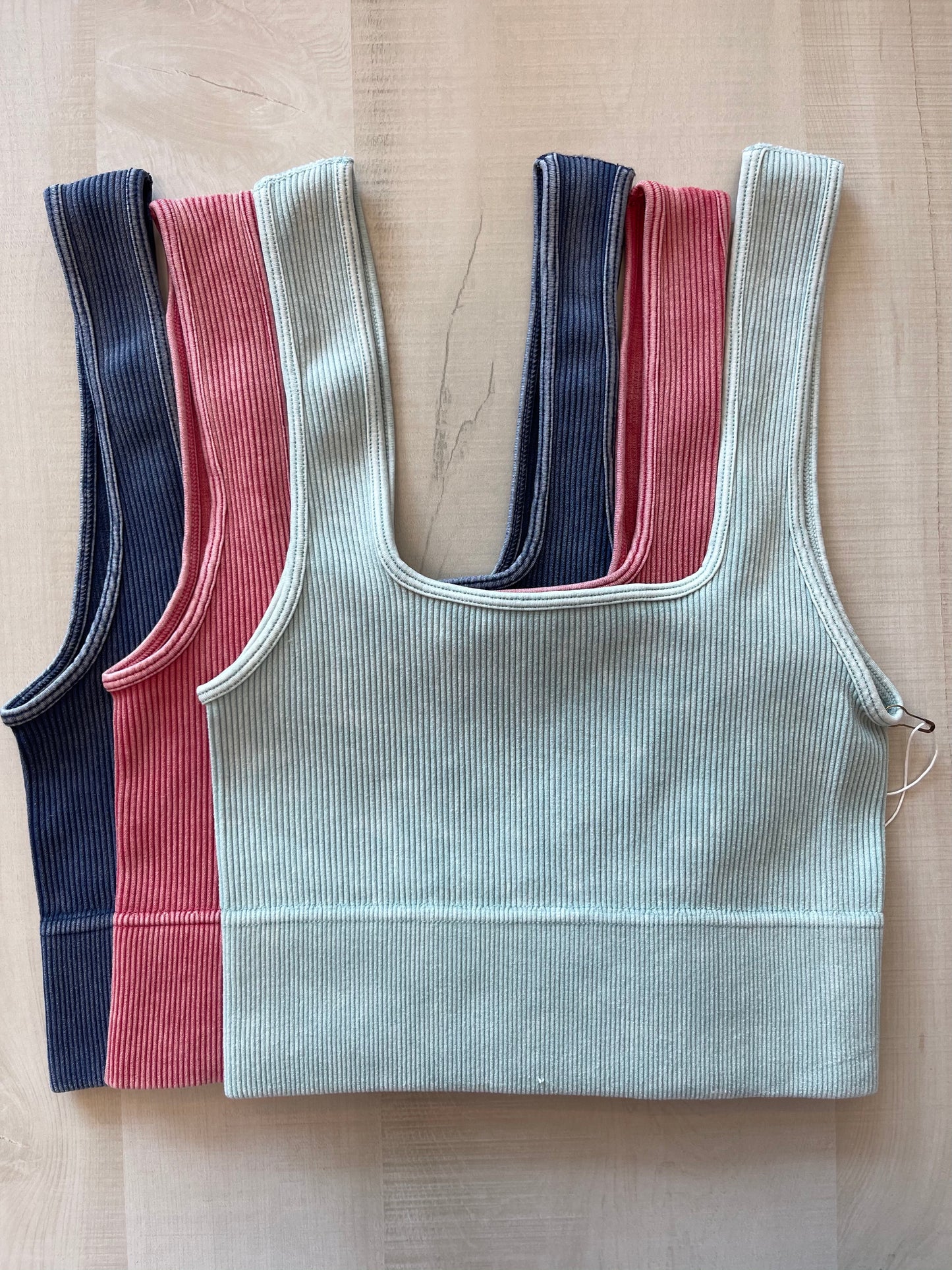 Acid Wash Ribbed Square Neck Cami