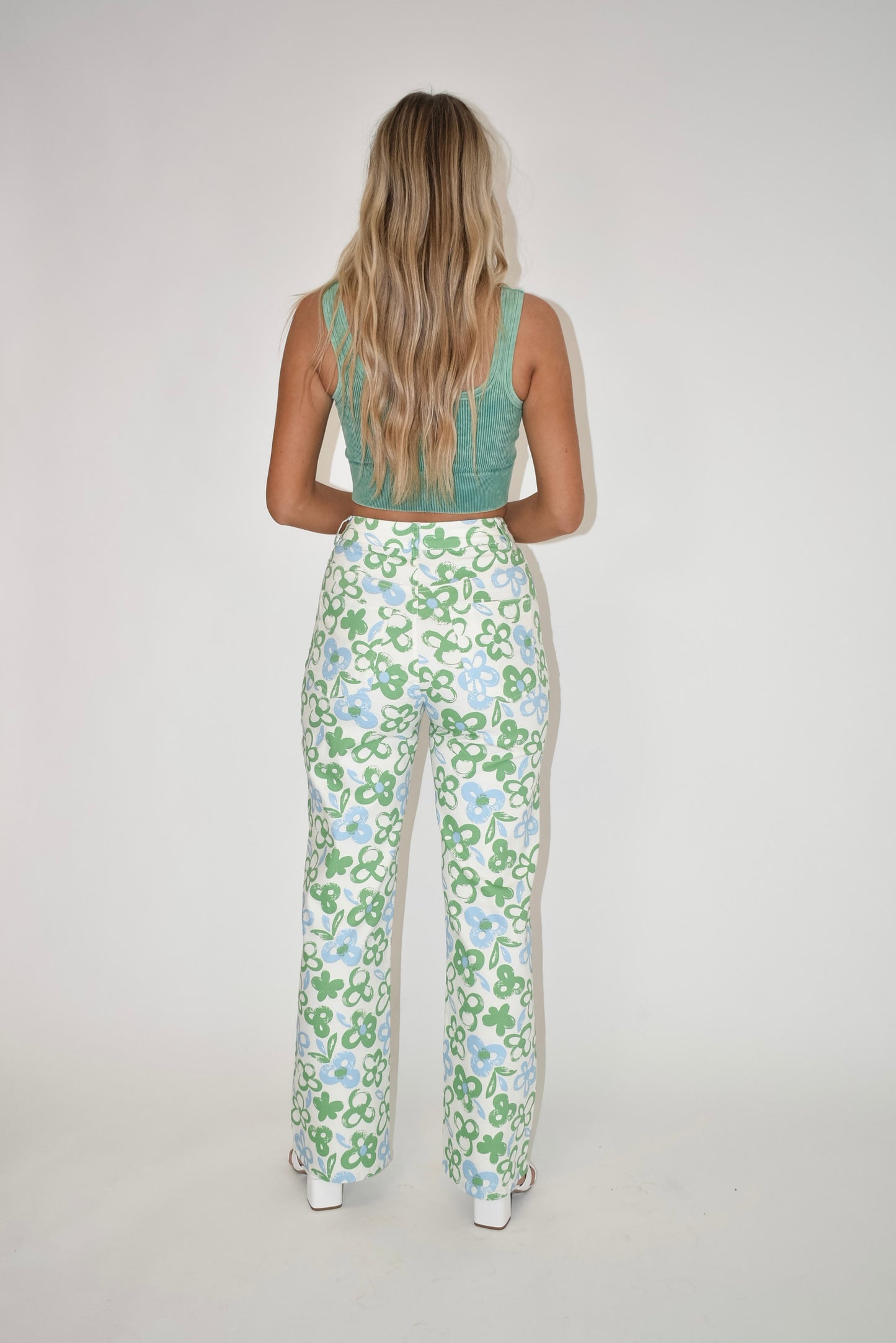 Green Floral Print Pants