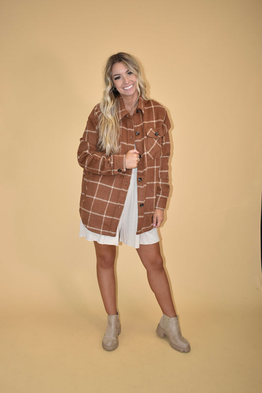 Camel Plaid Flannel Shacket