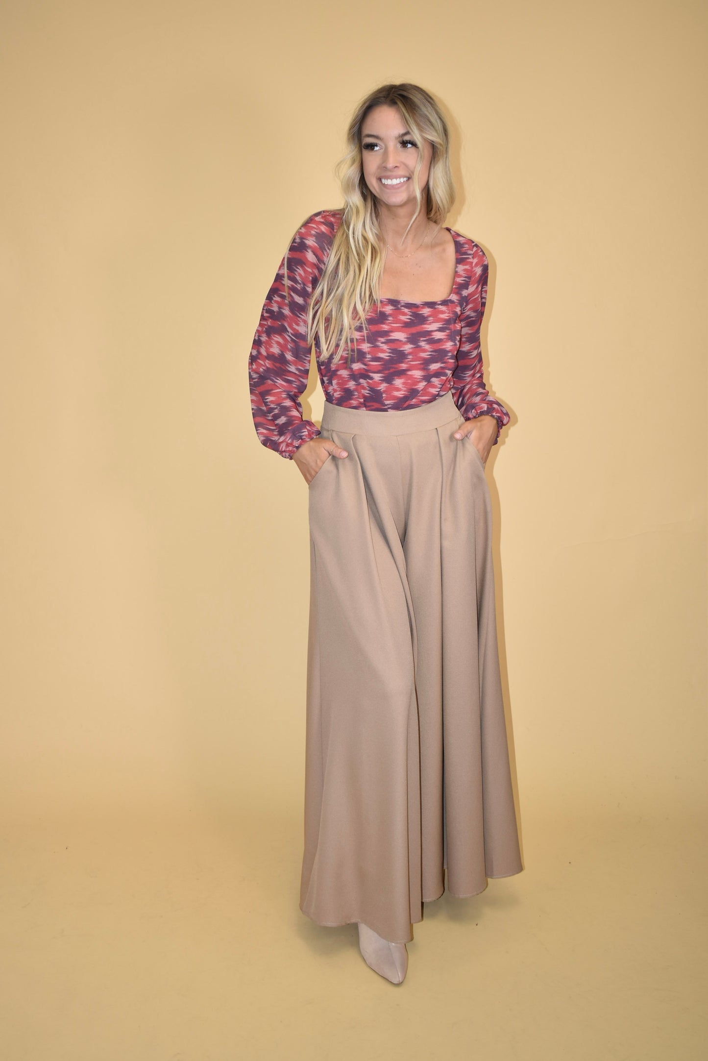 Beige Wide Leg Pants