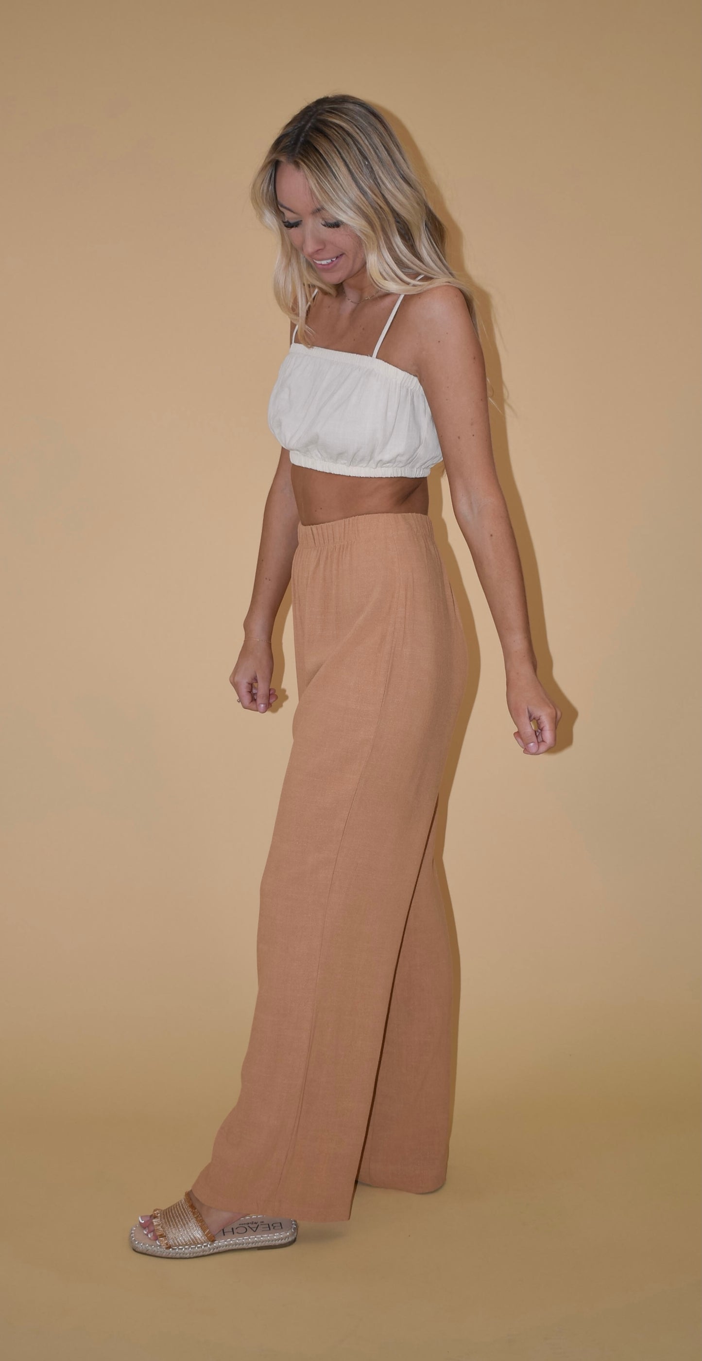 Peanut Butter Linen Blend Wide Leg Pants