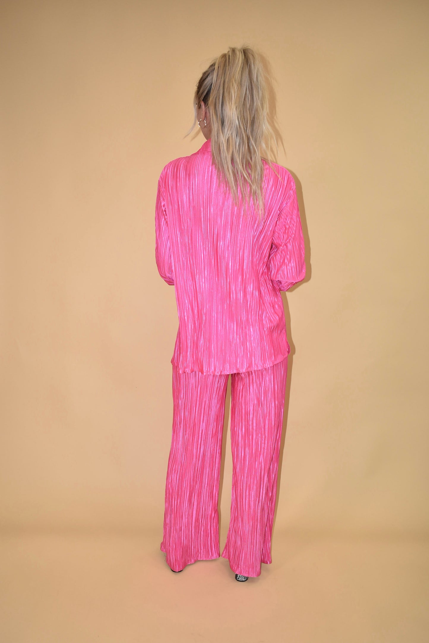 Hot Pink Pleated Wide Leg Pants (part of a matching set)