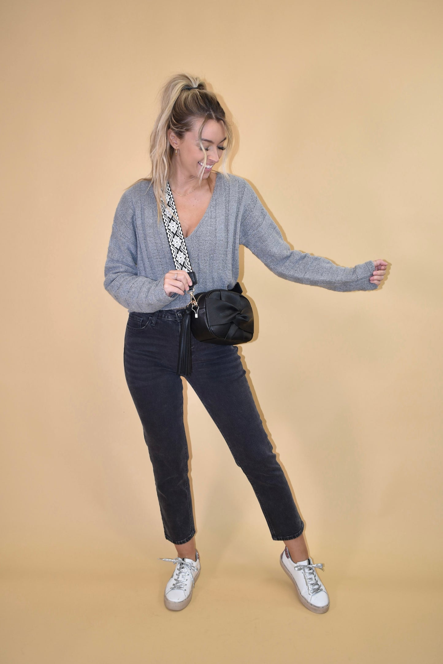 Heather Gray V-Neck Cropped Sweater