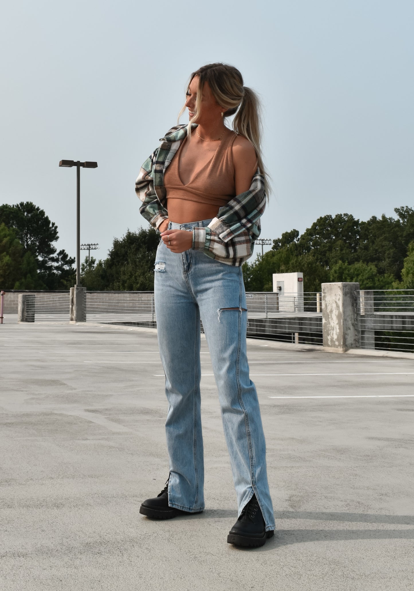 Front Split High-Waisted Jeans