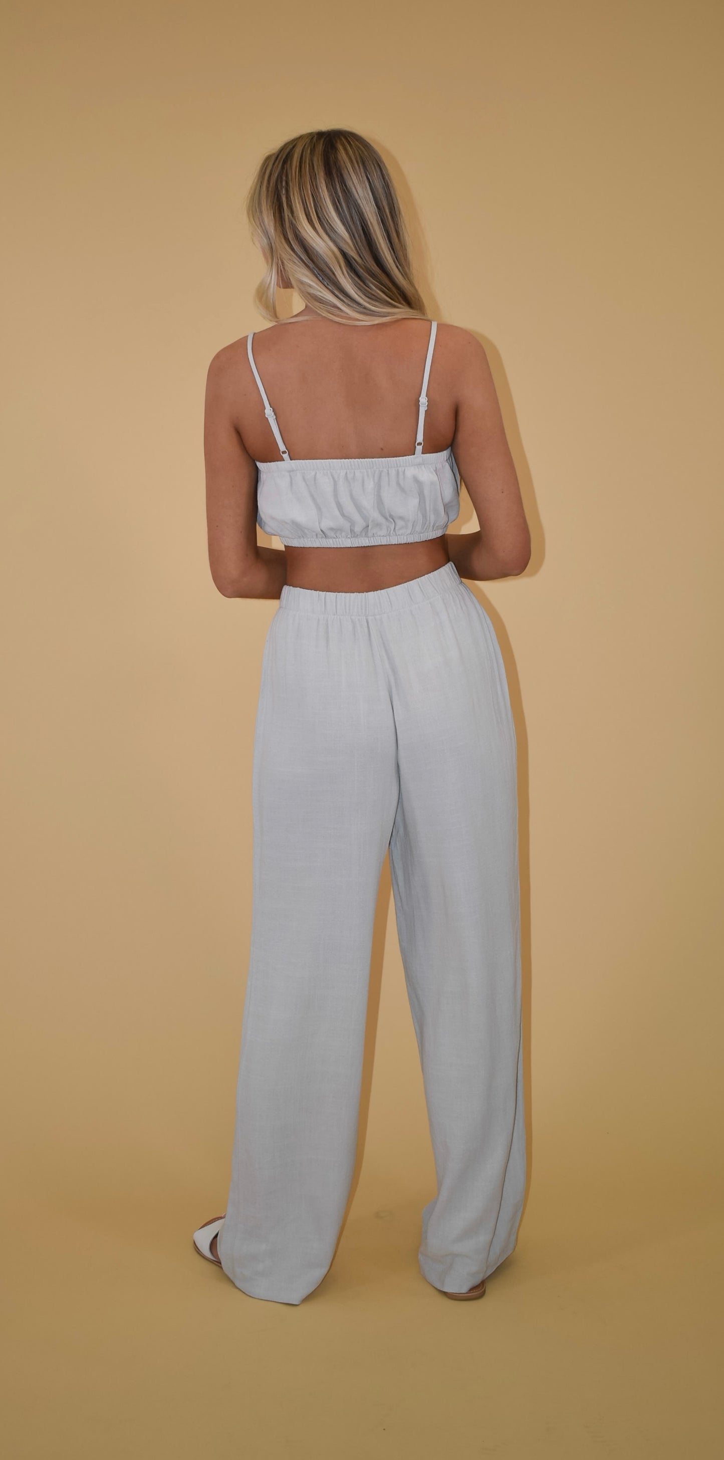 Ceramic Linen Blend Bubble Crop Top