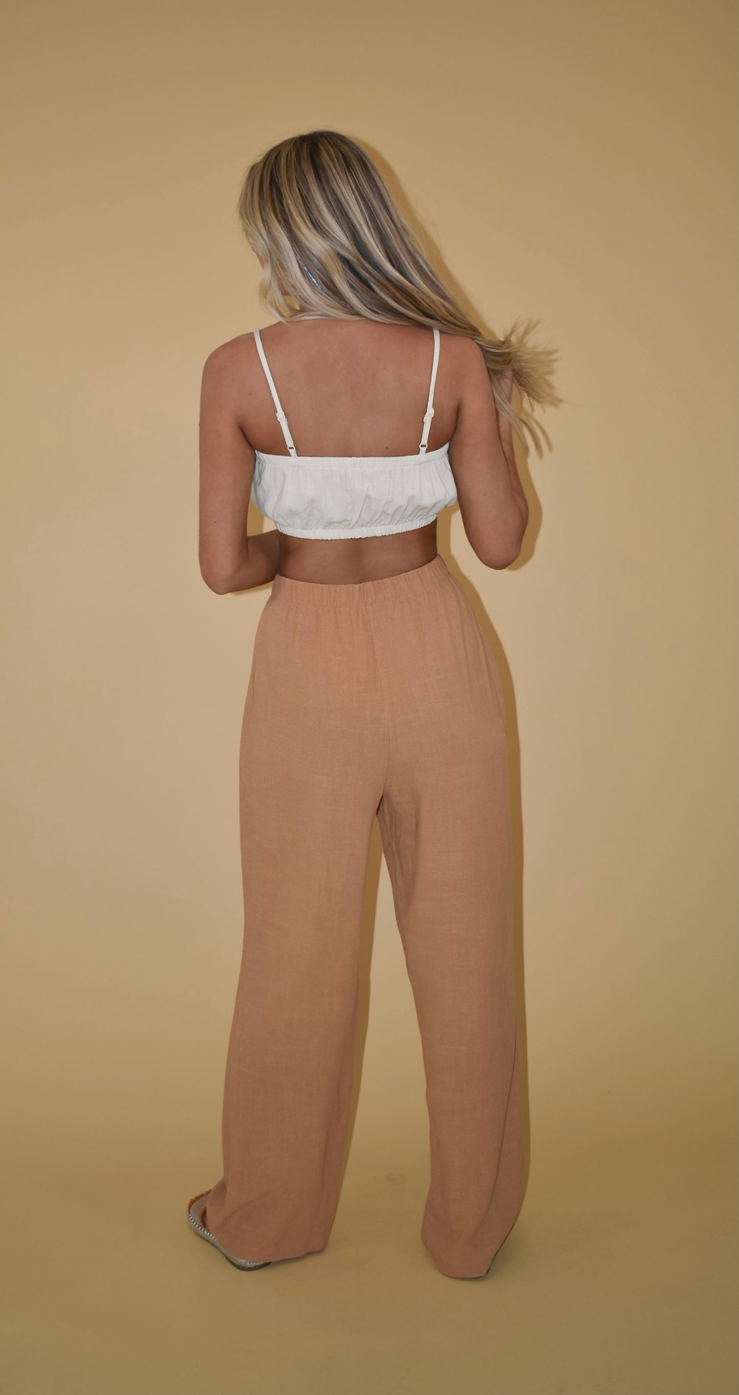 French Vanilla Linen Blend Bubble Crop Top