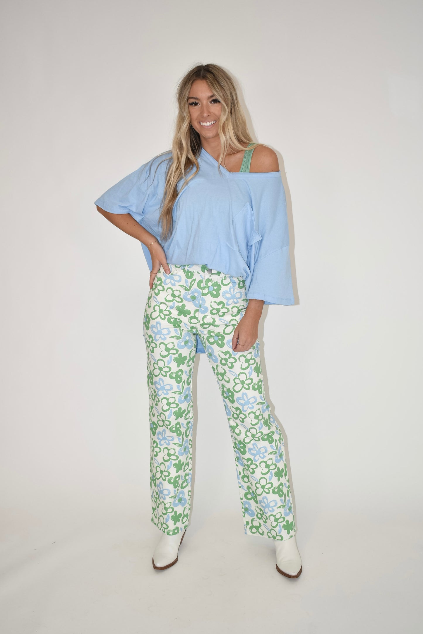 Green Floral Print Pants