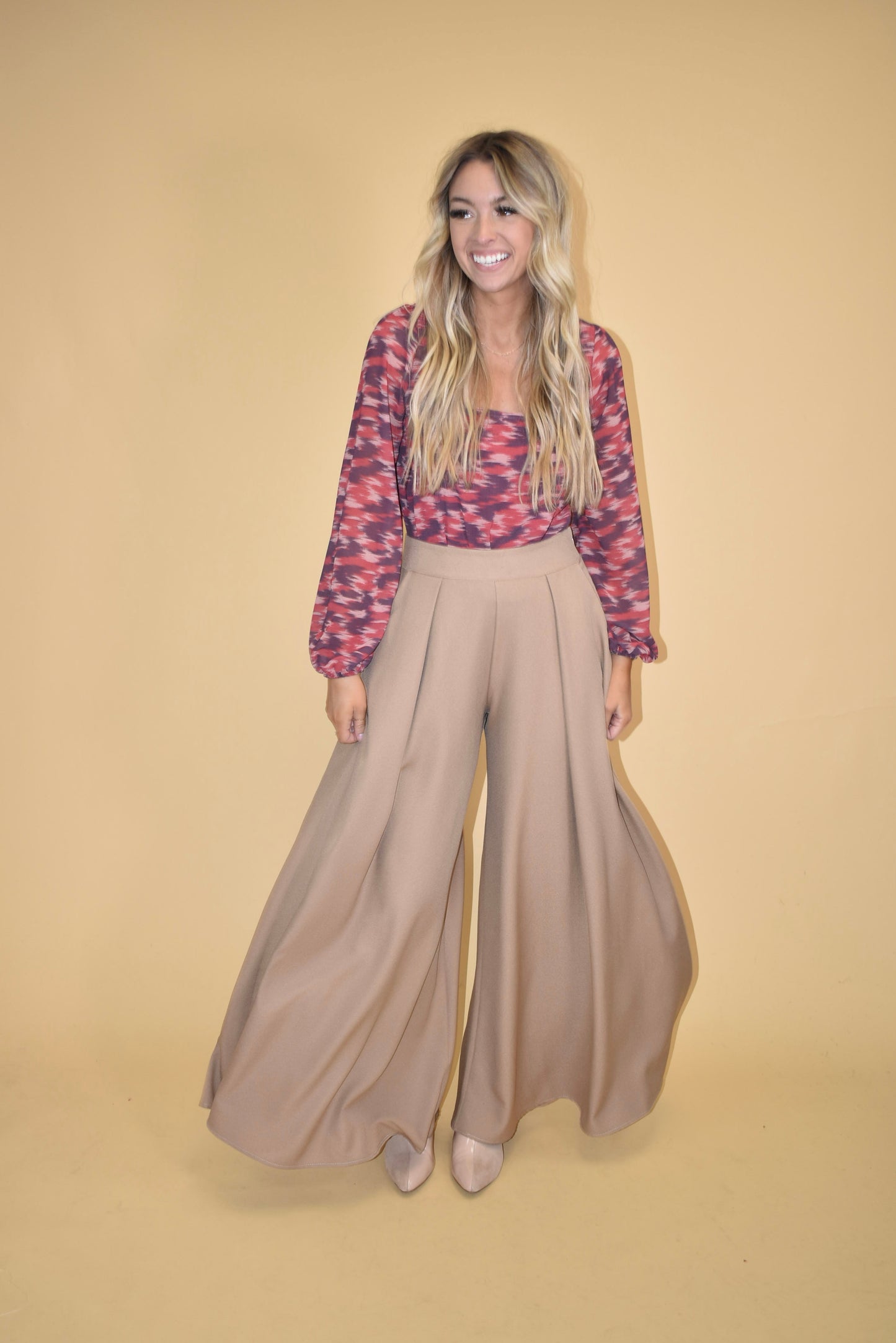 Beige Wide Leg Pants