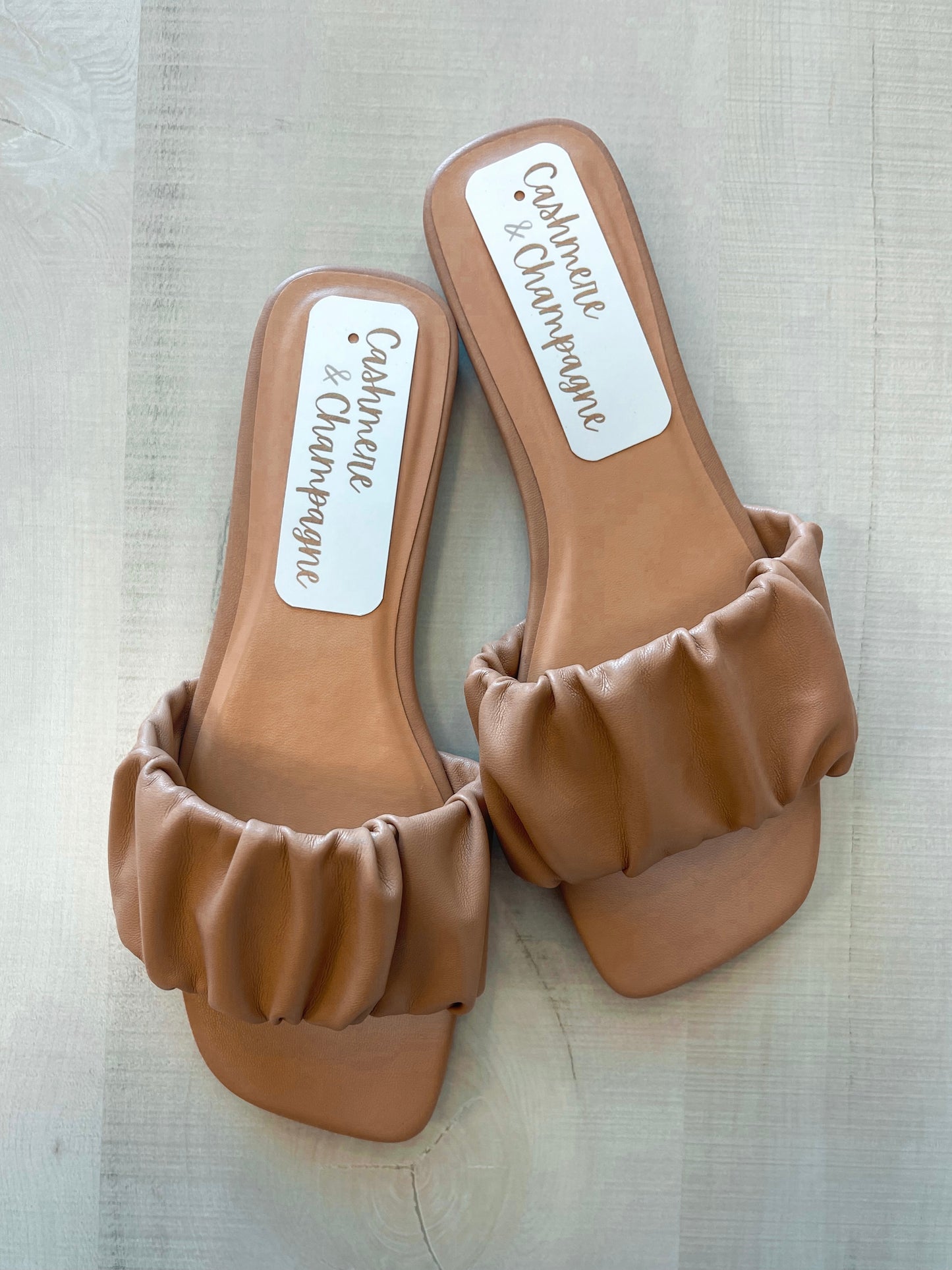 Dark Nude Ruched Slide Sandal