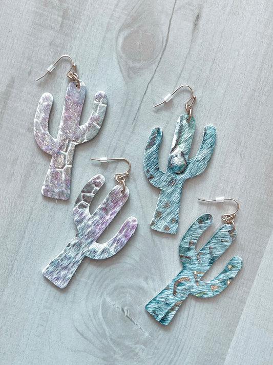 Genuine Leather Cowhide Cactus Earrings