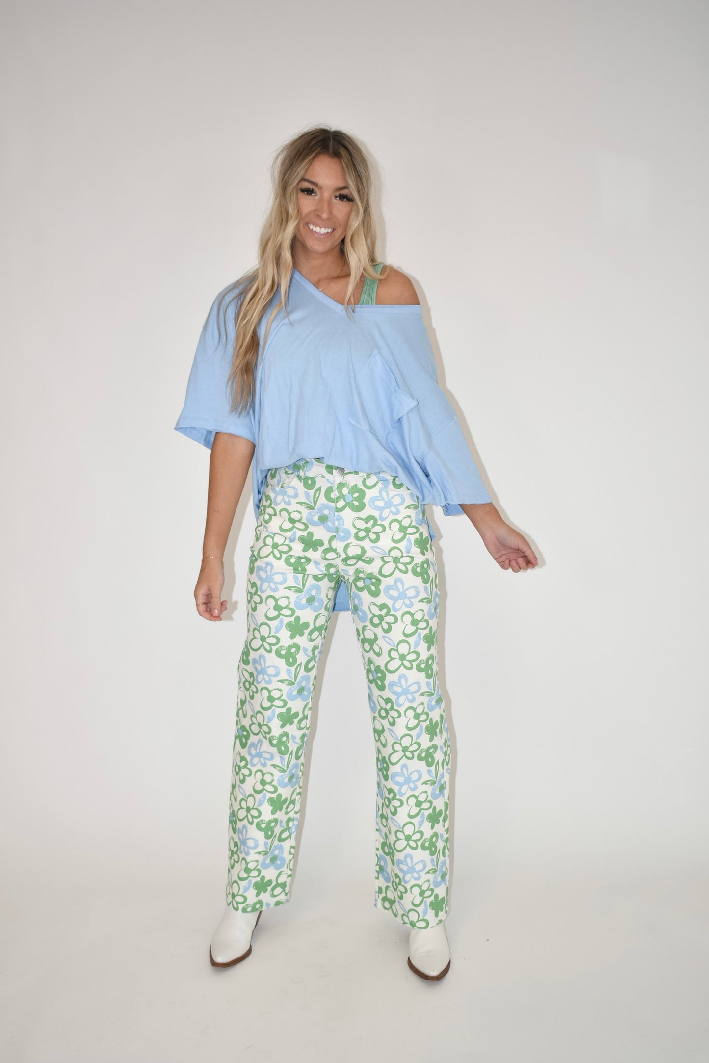 Green Floral Print Pants