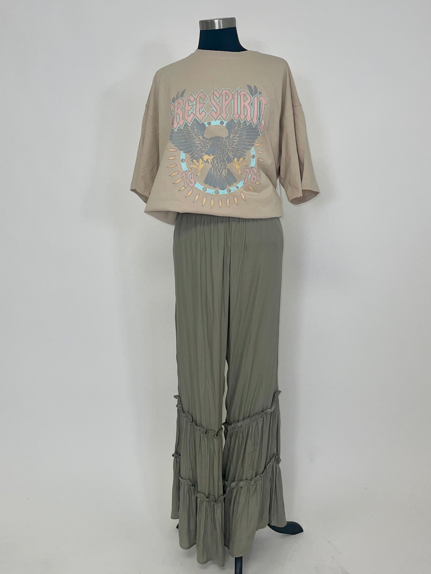 Light Olive Tiered Palazzo Pants