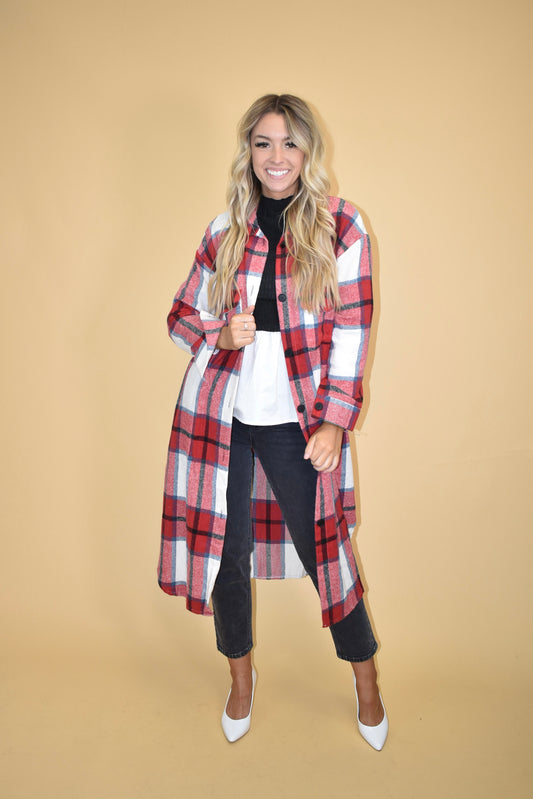 Red Flannel Coat Round Hemline