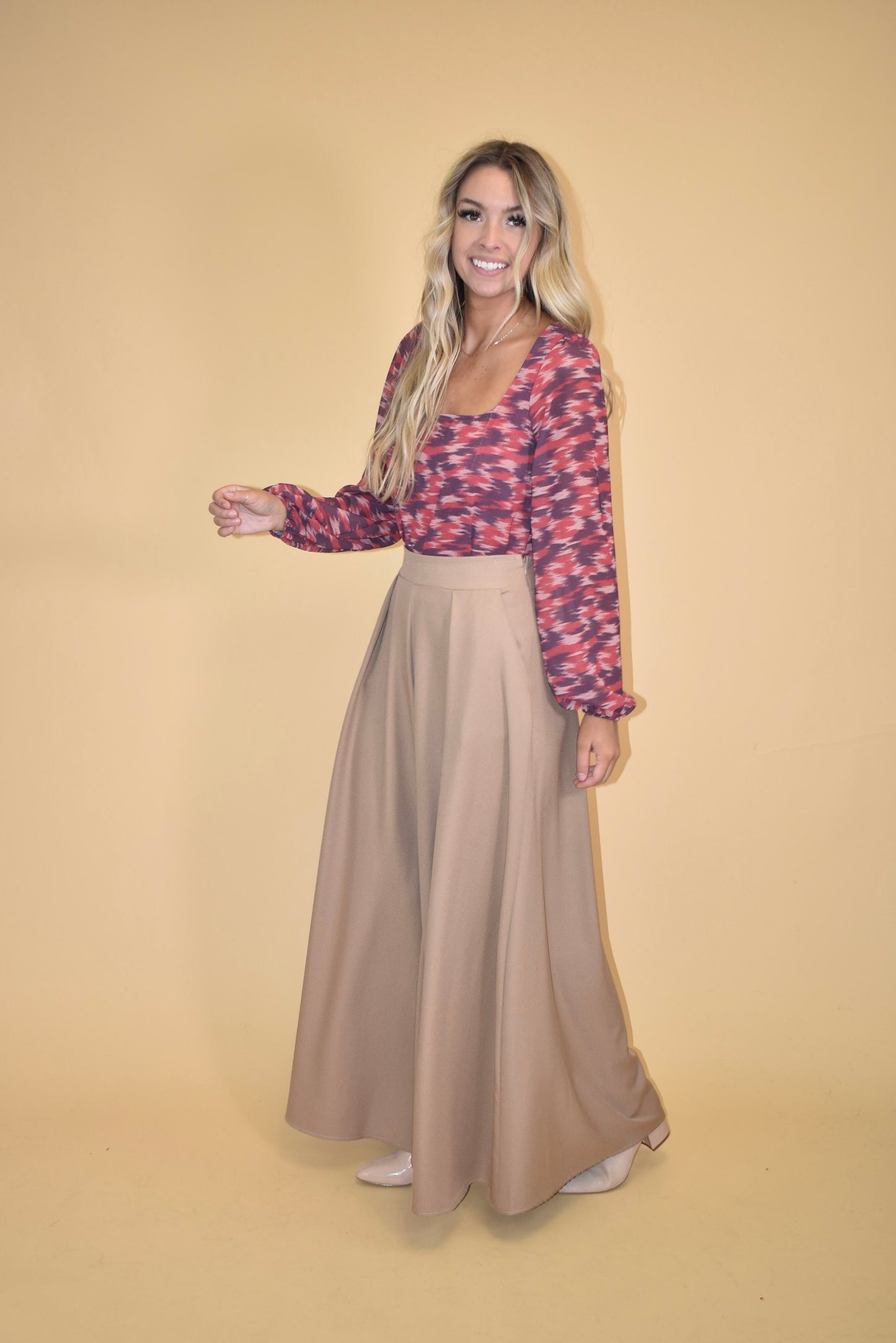 Beige Wide Leg Pants