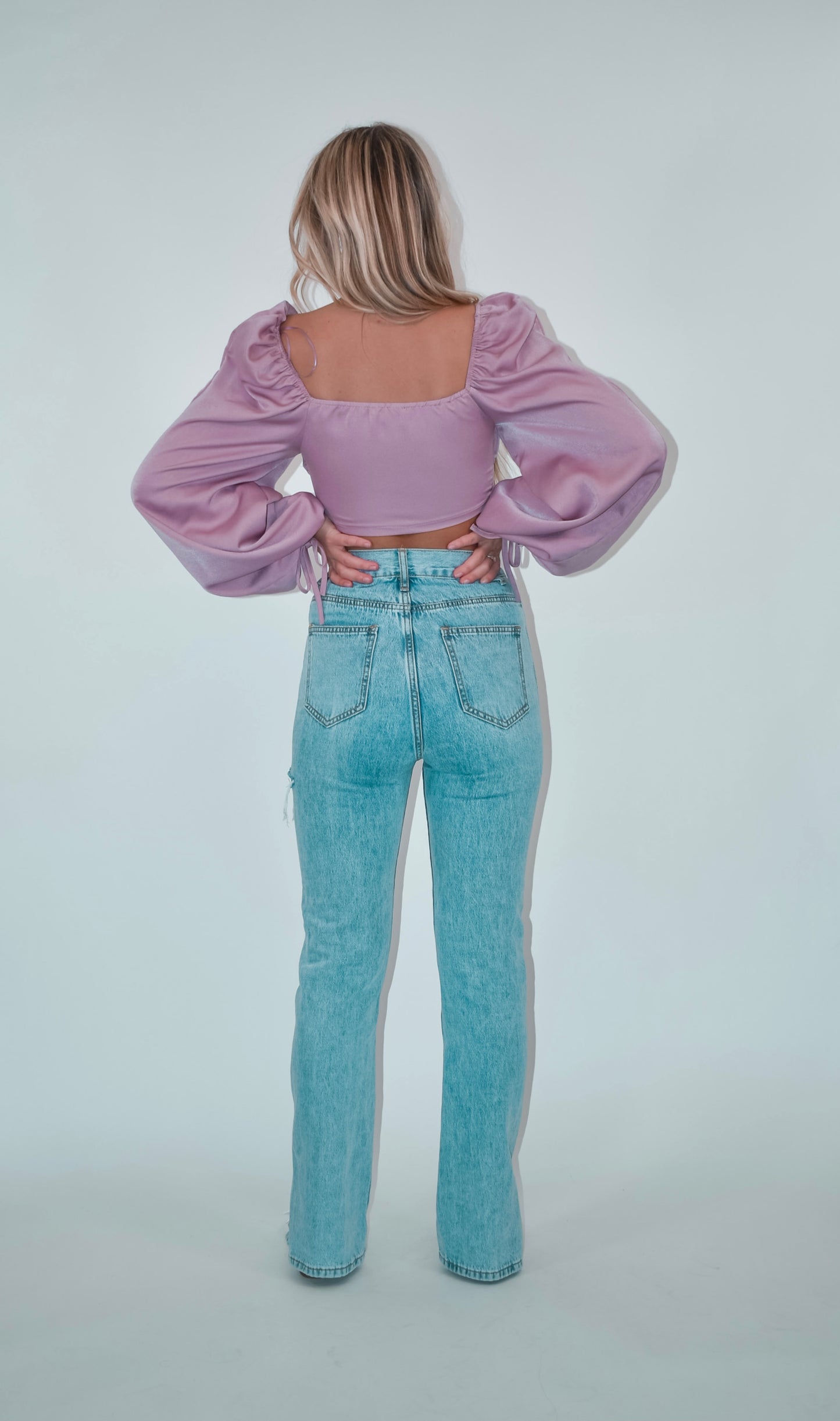 Mauve Puff Long Sleeve Crop Top