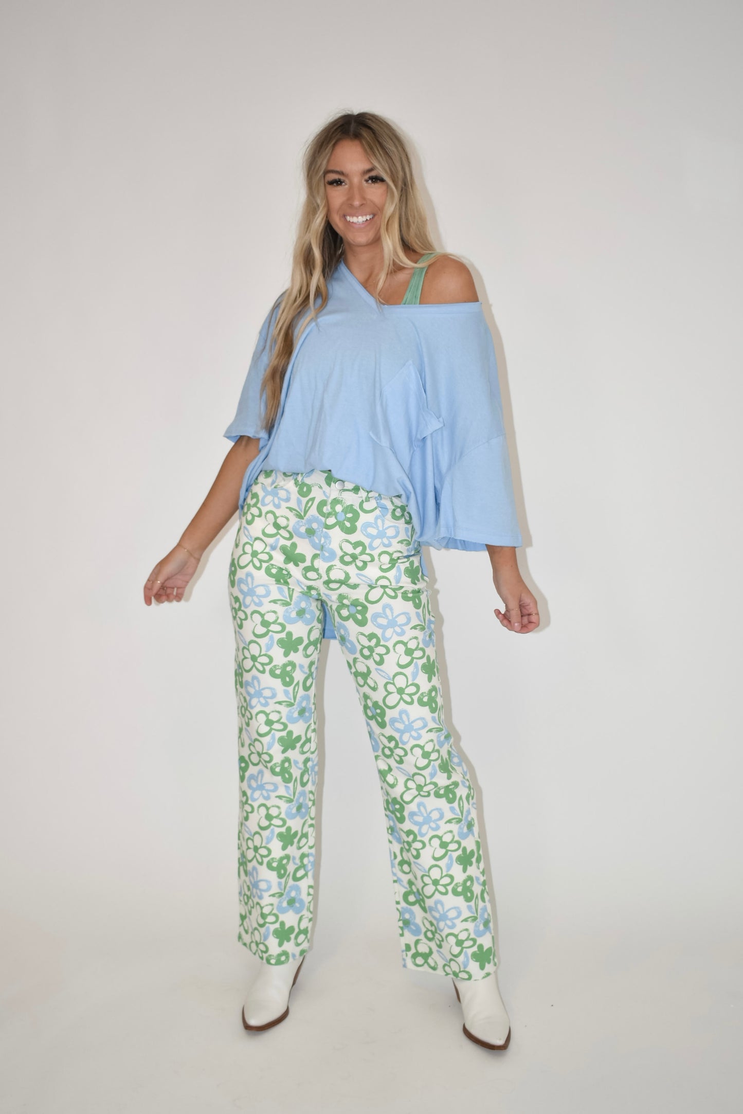 Green Floral Print Pants