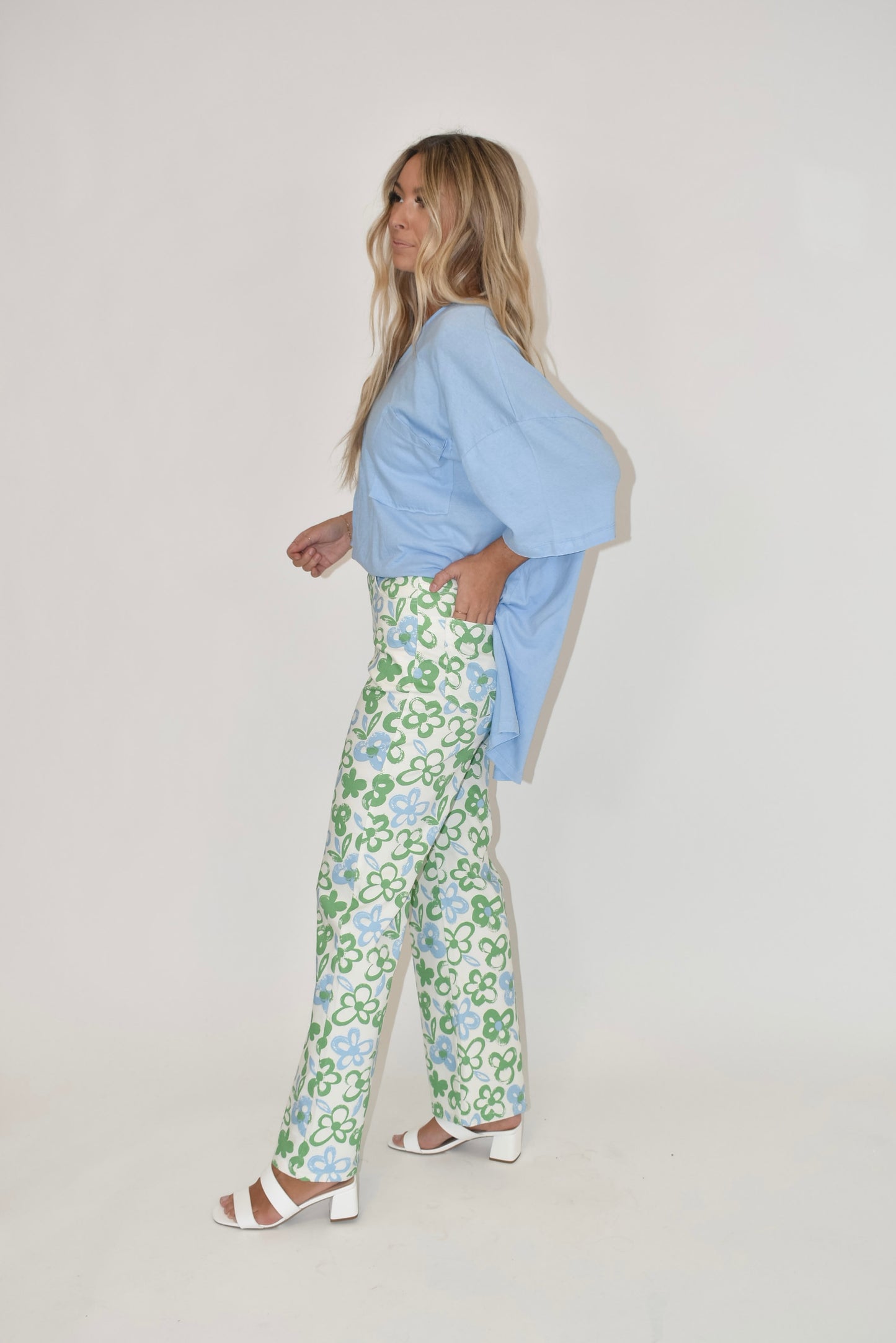 Green Floral Print Pants