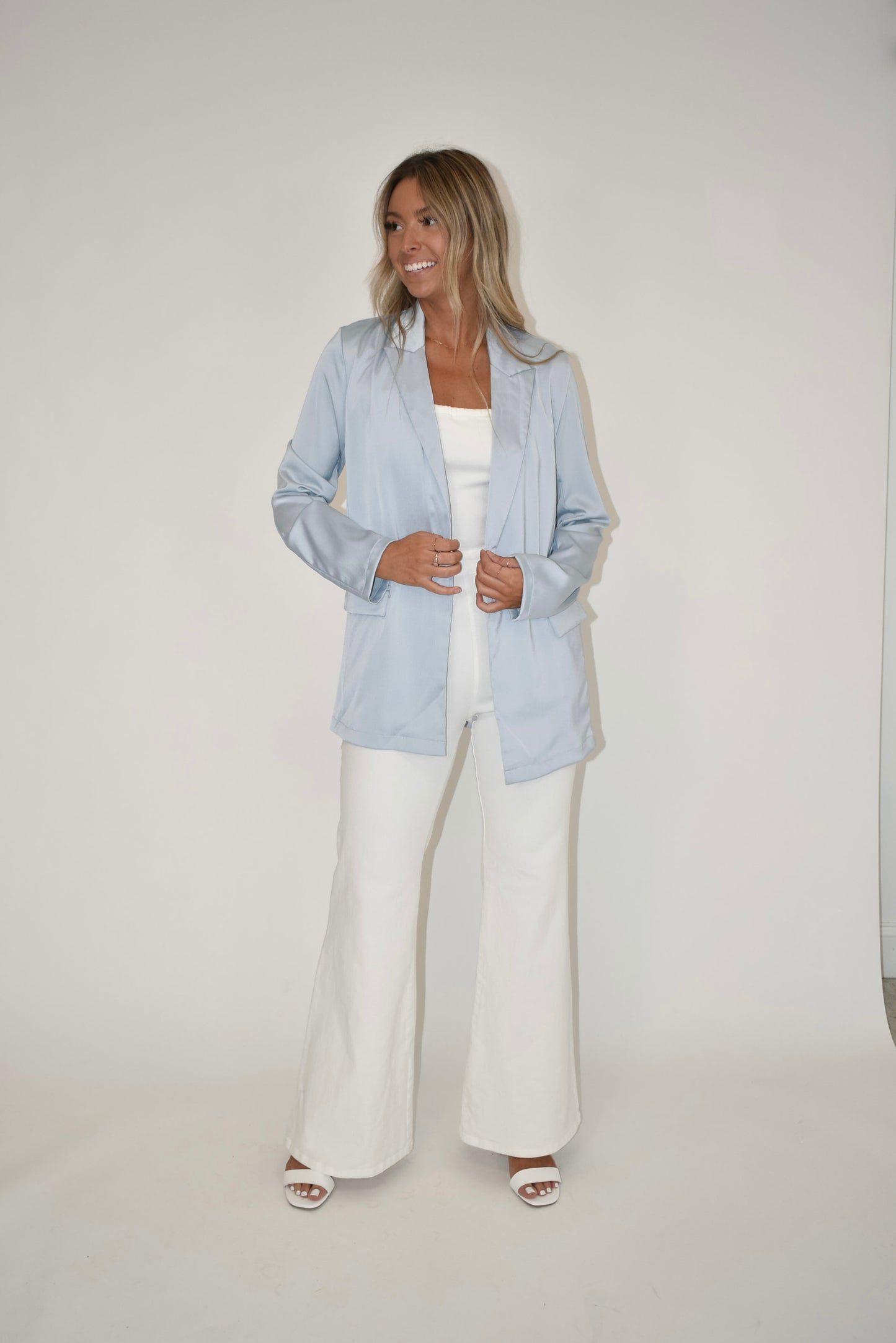 Sky Blue Satin Blazer