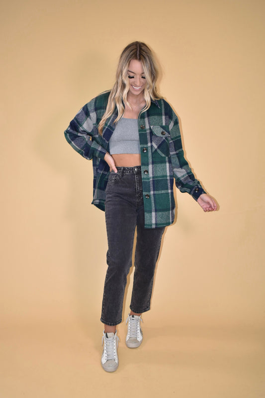 Green & Navy Flannel Shacket