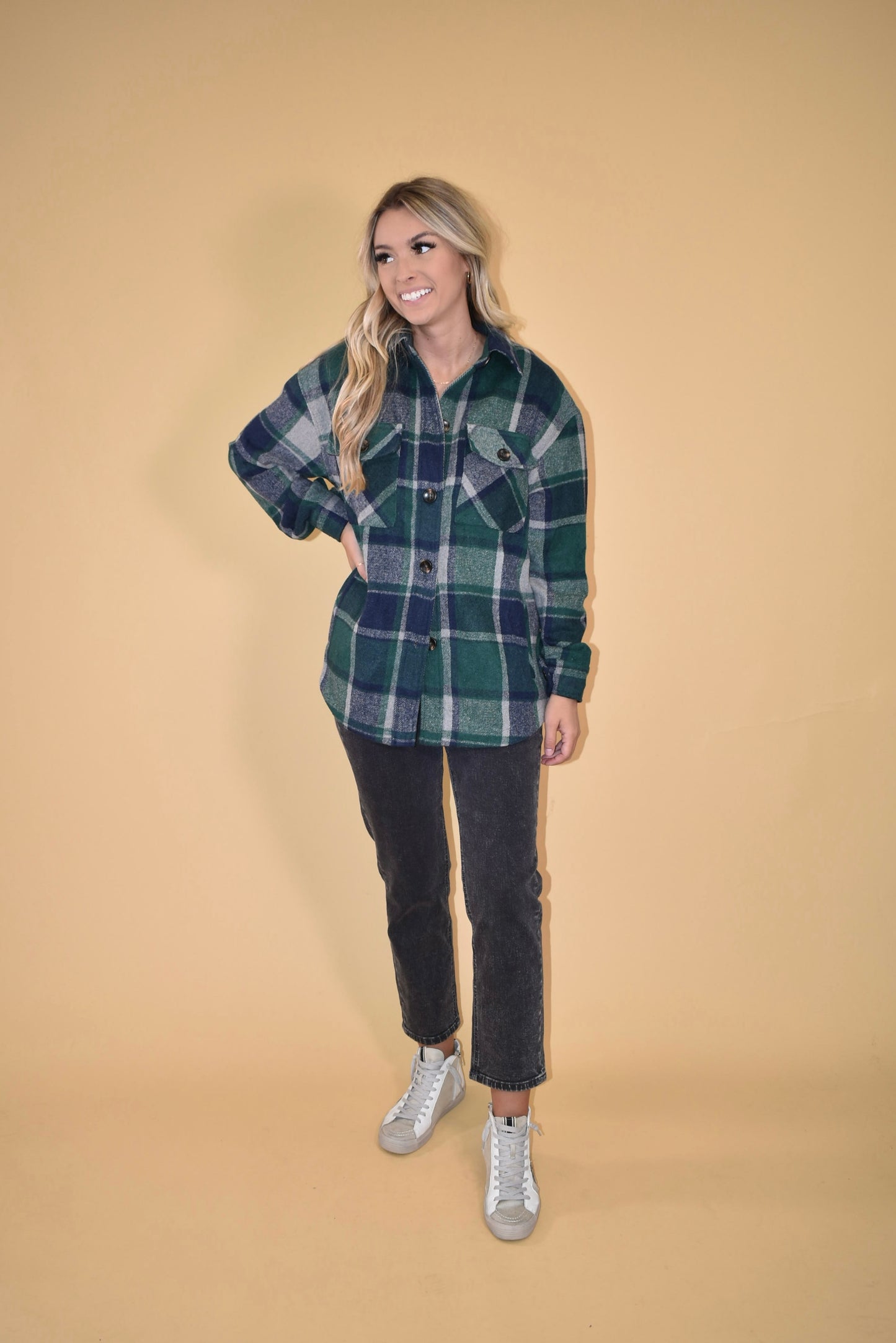 Green & Navy Flannel Shacket