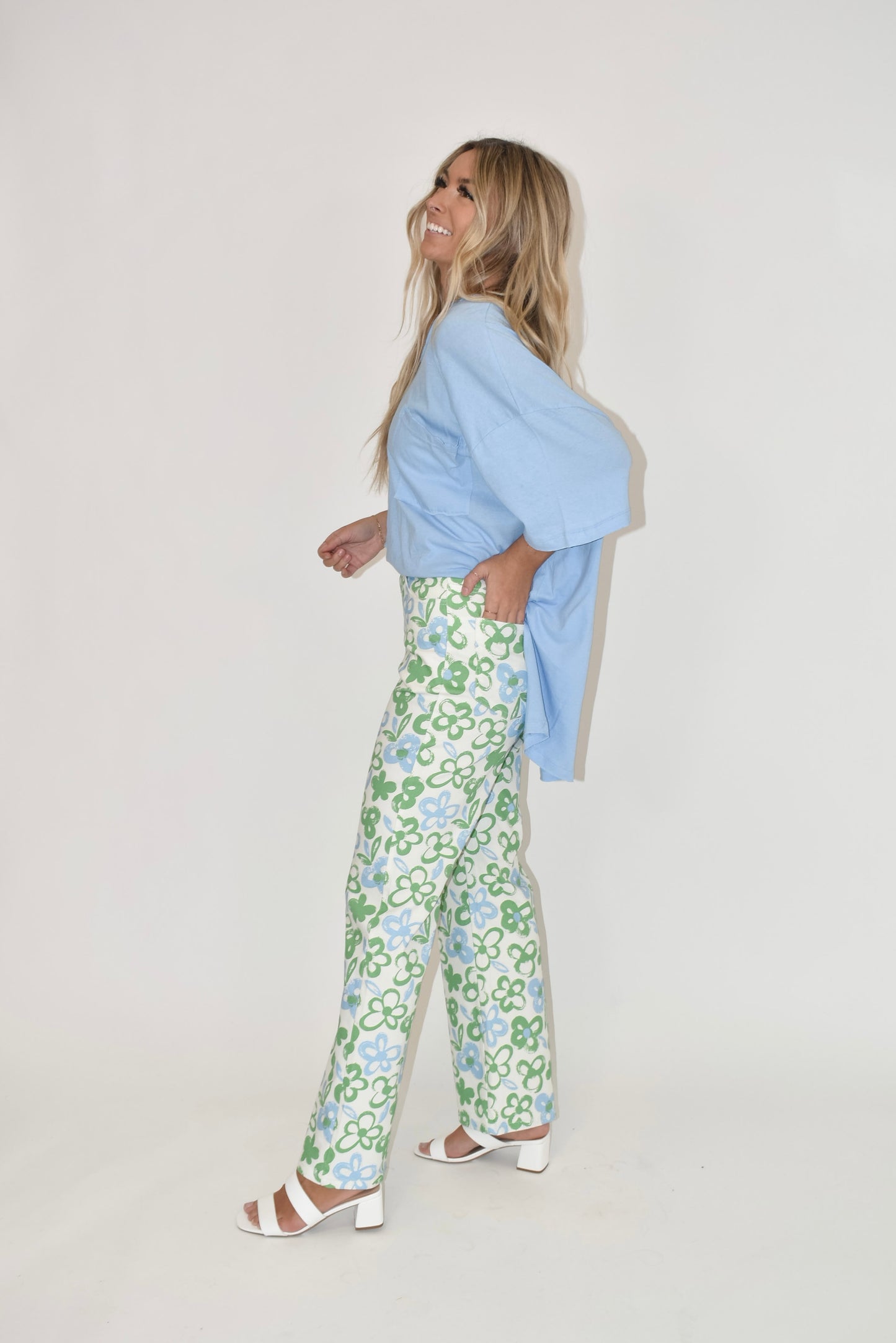 Green Floral Print Pants