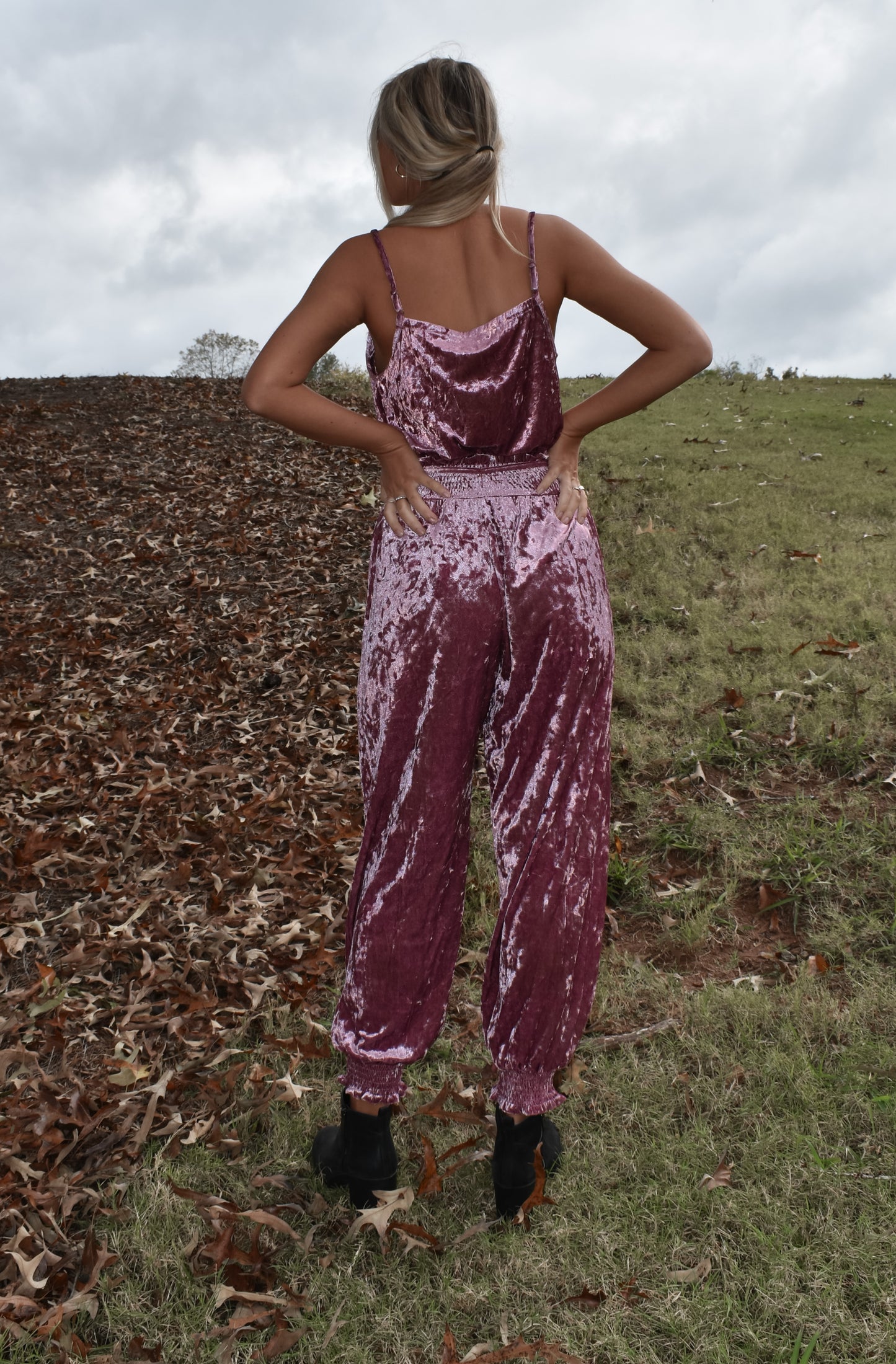 Hot Pink Velvet Cowl Neck Tank Top