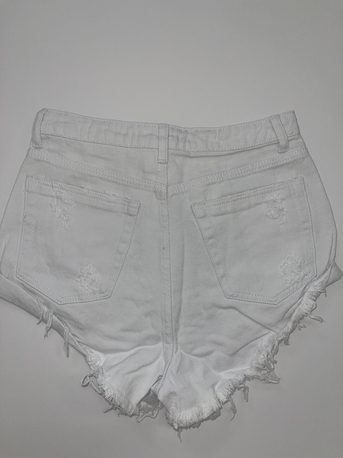 Distressed White Denim Shorts