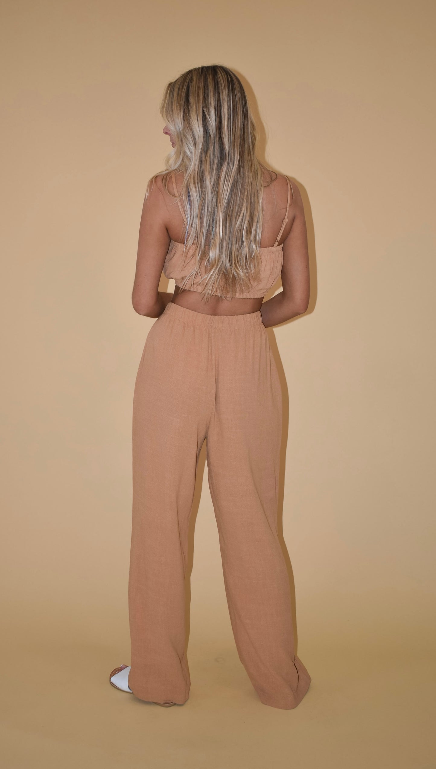 Peanut Butter Linen Blend Wide Leg Pants