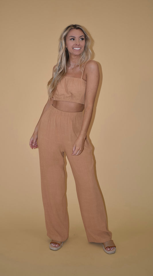 Peanut Butter Linen Blend Wide Leg Pants