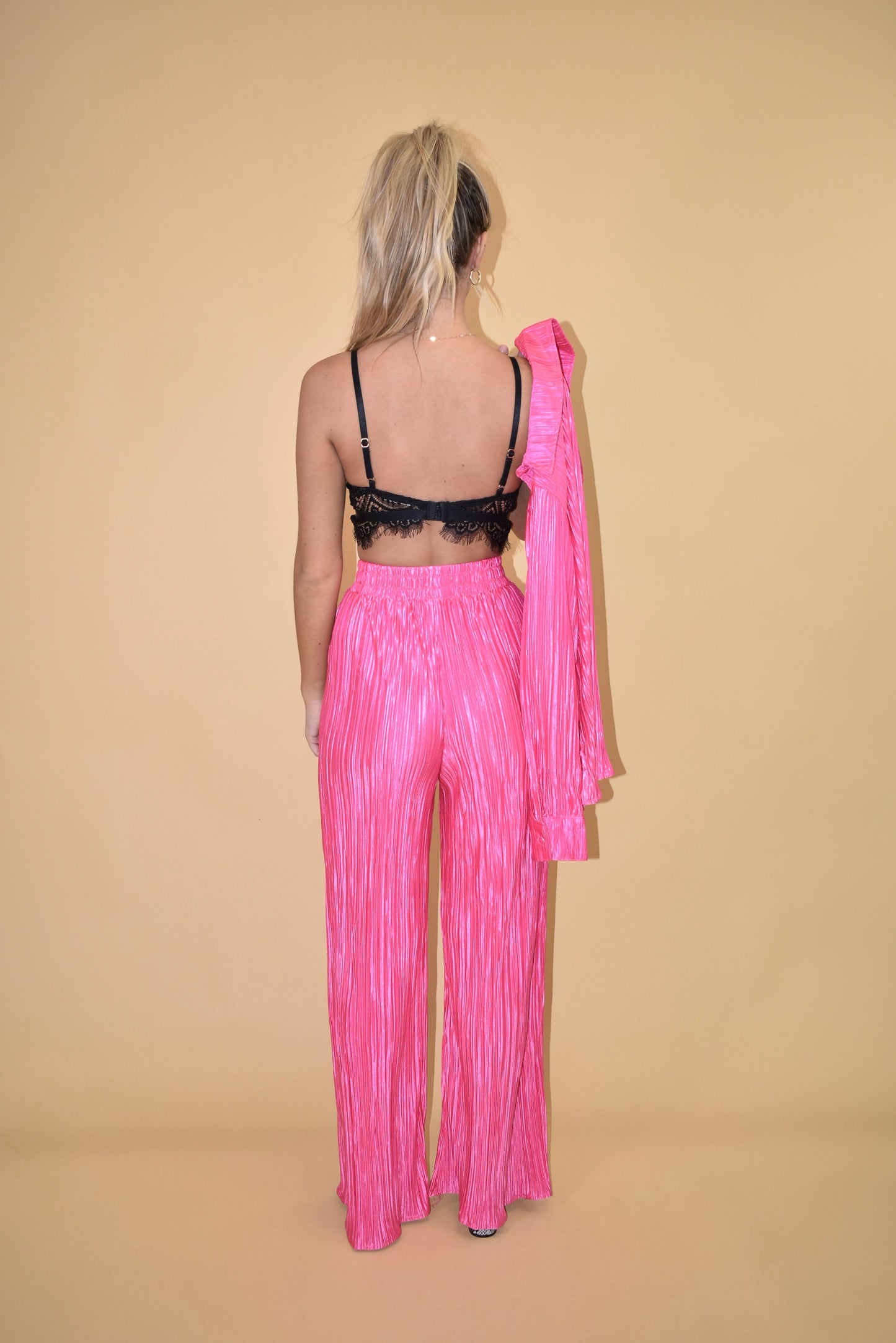 Hot Pink Pleated Wide Leg Pants (part of a matching set)