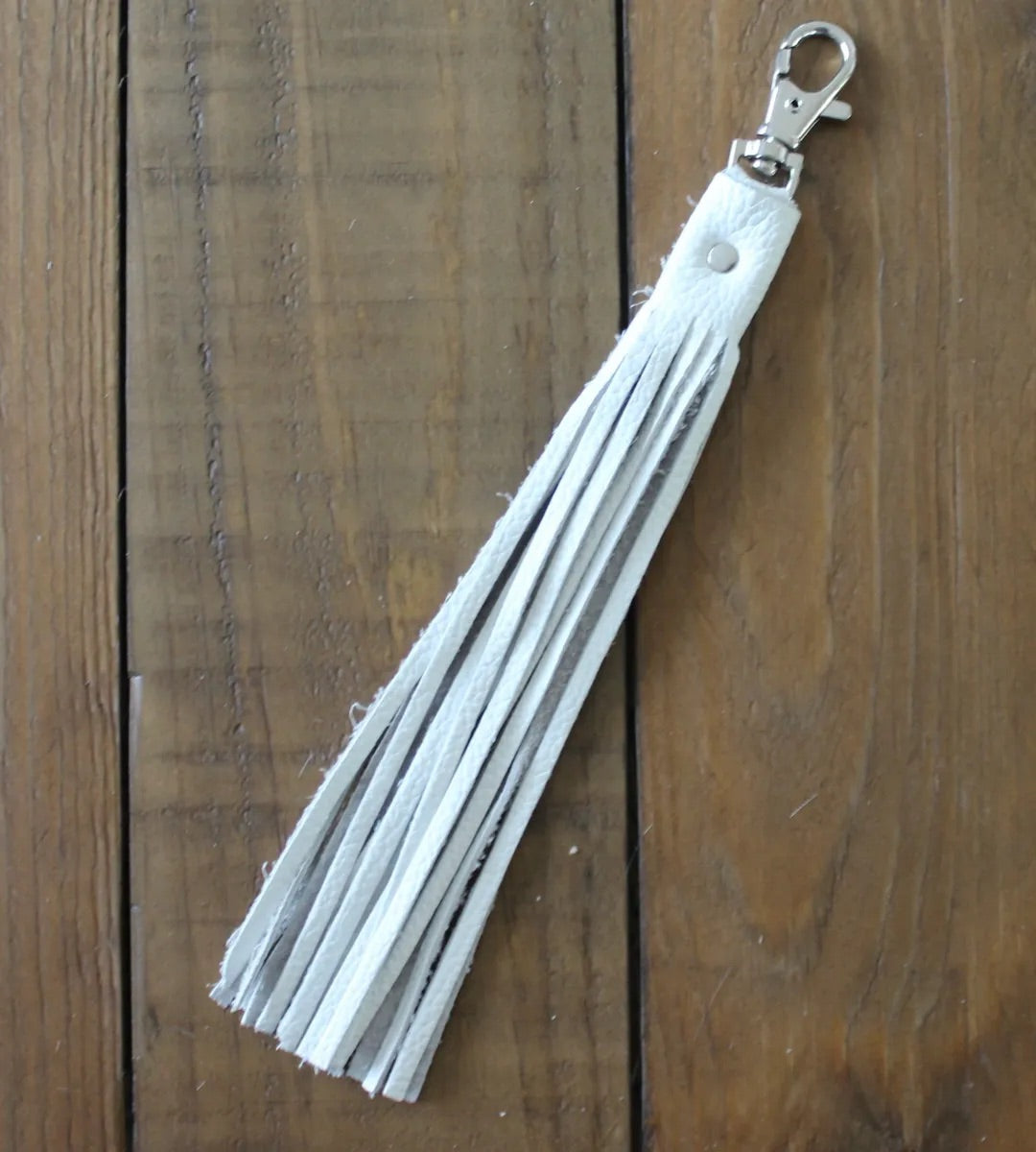 White Leather Fringe Keychain