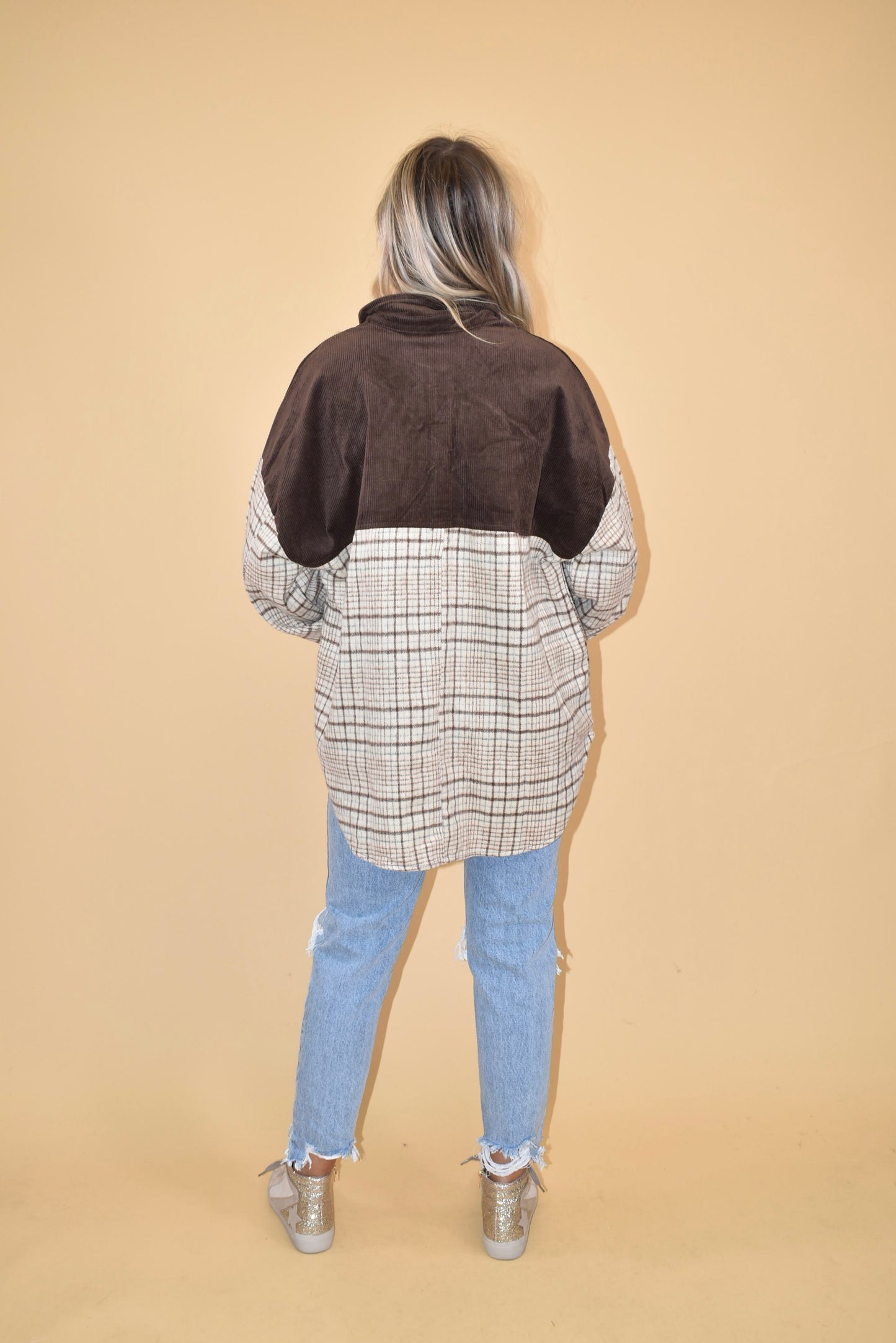 Corduroy Patchwork Plaid Shacket