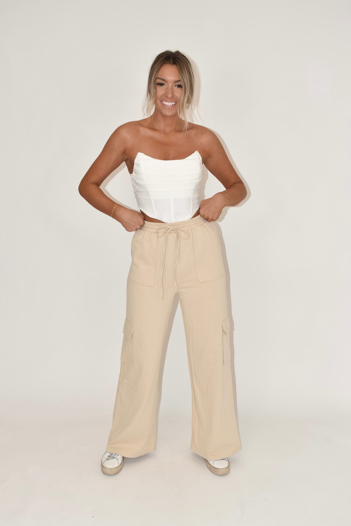 Beige Straight Leg Cargo Pants