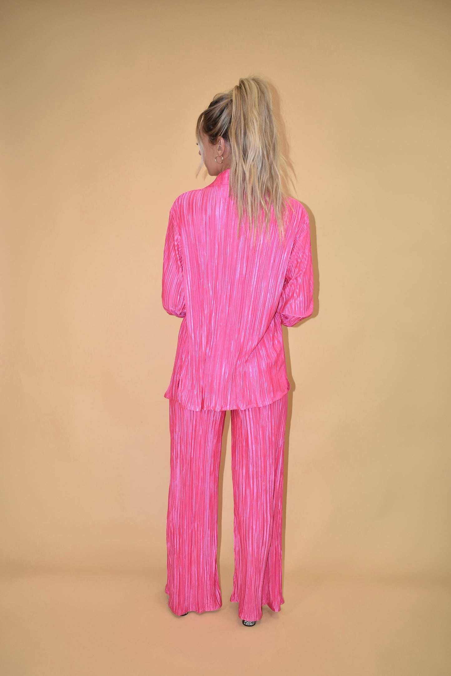 Hot Pink Pleated Wide Leg Pants (part of a matching set)