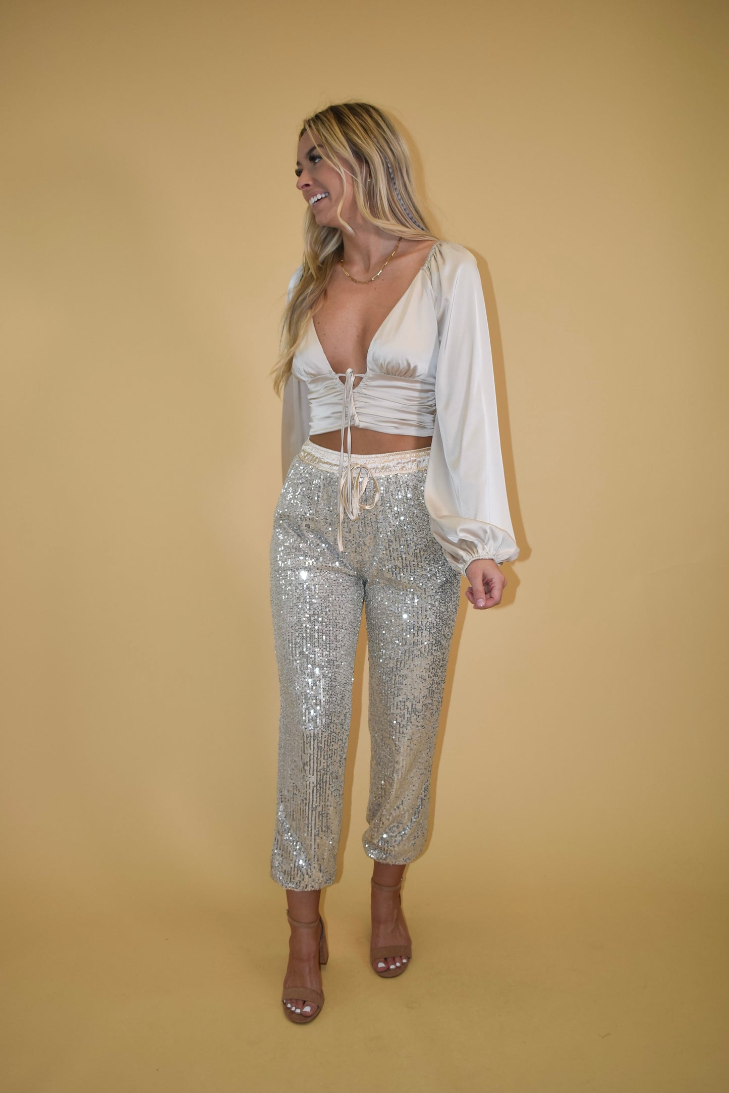 Long Sleeve Satin Crop Top