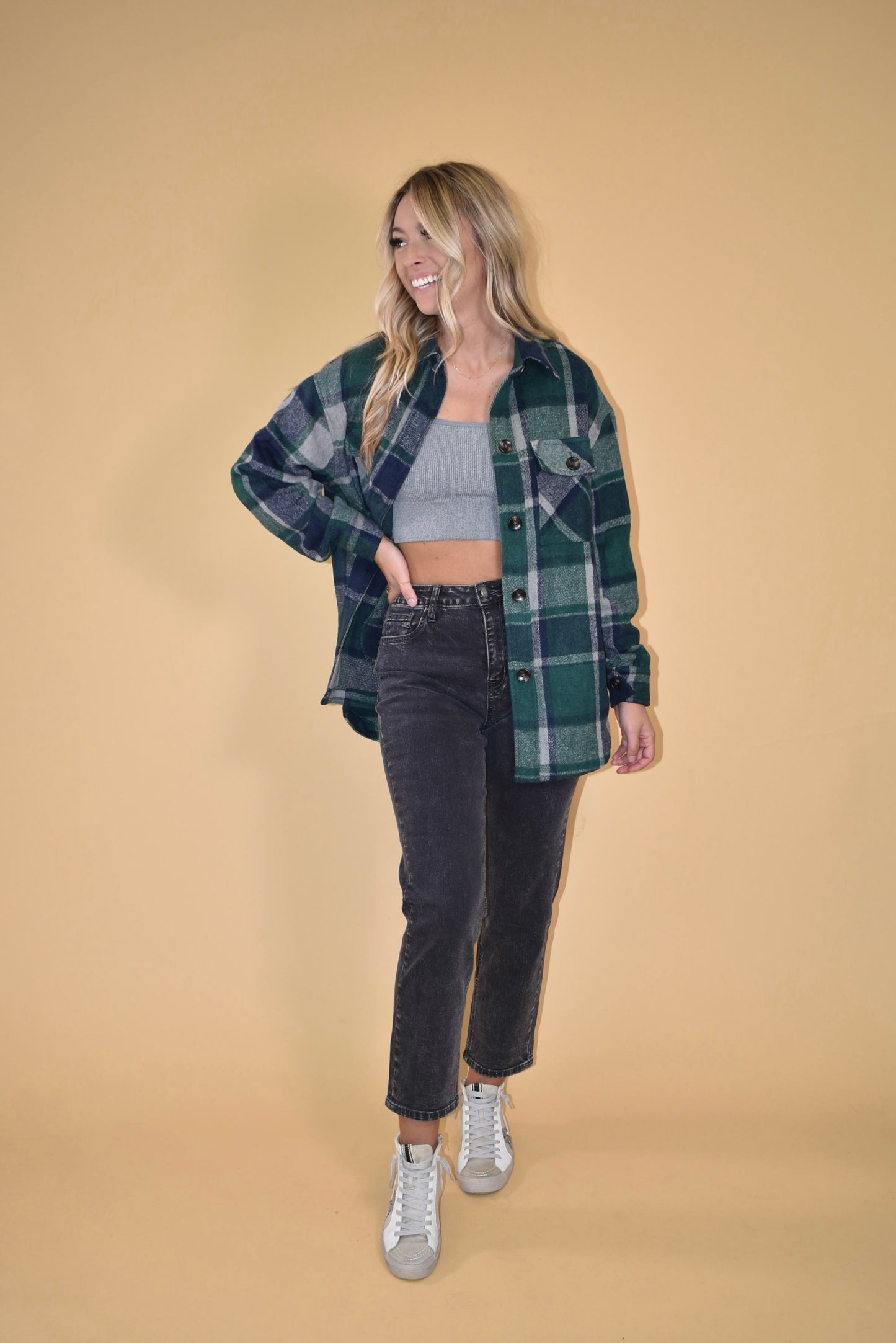 Green & Navy Flannel Shacket