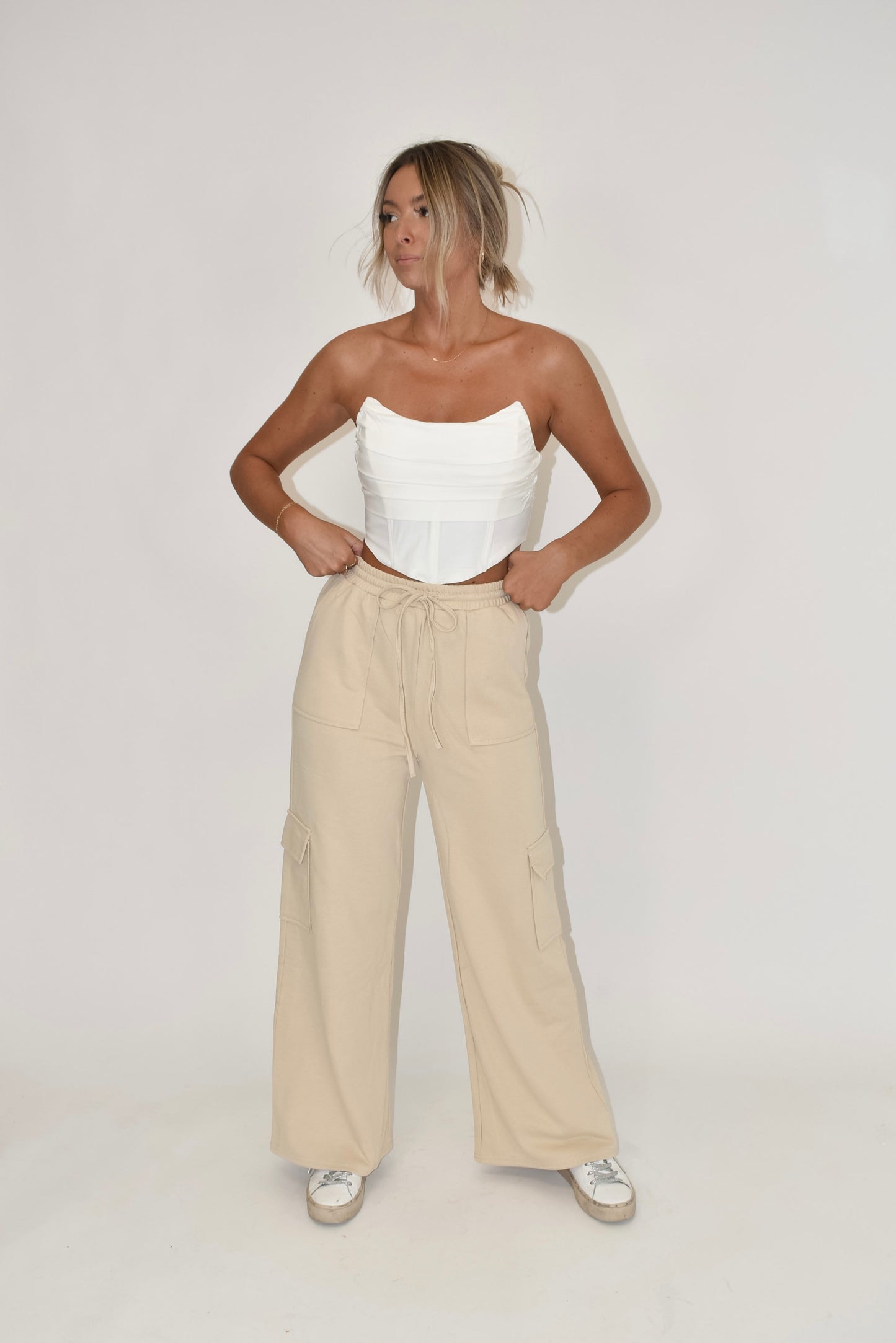 Beige Straight Leg Cargo Pants