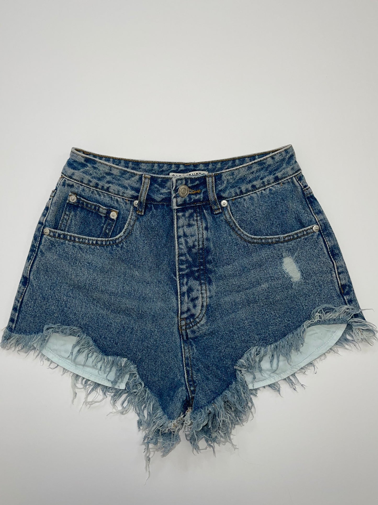 High Waisted Medium Vintage Wash Denim Shorts