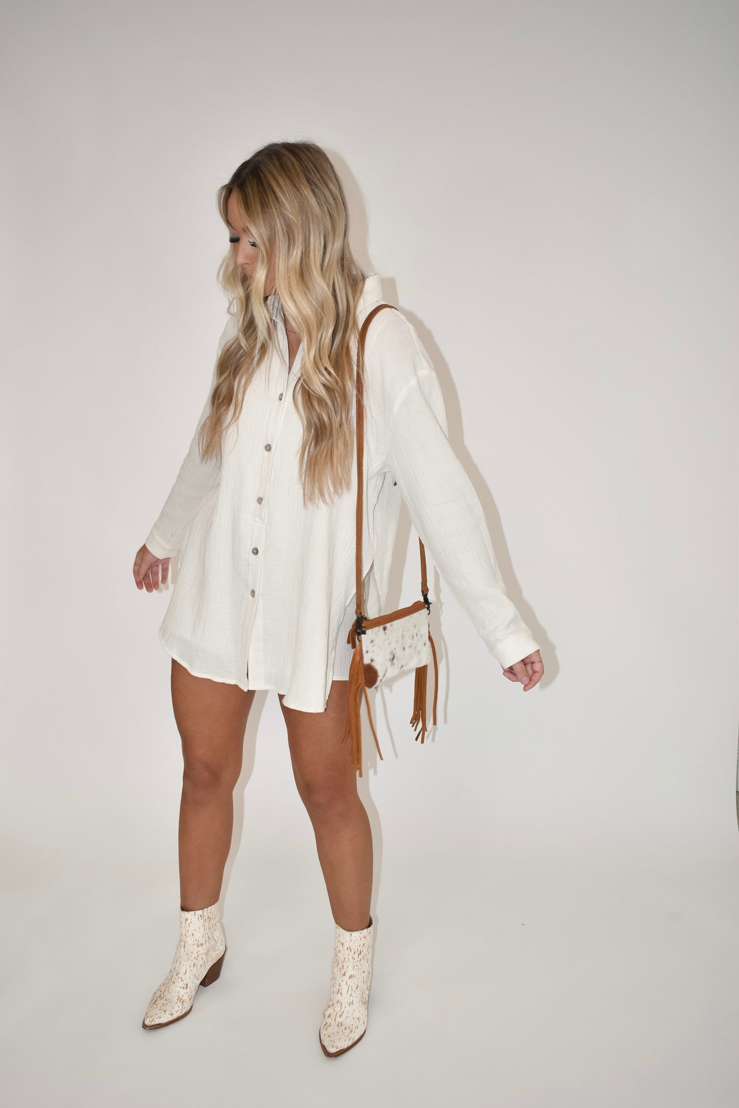 Light Beige Long Sleeve Cotton Romper